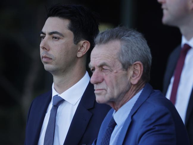 SYDNEY, AUSTRALIA - AUGUST 29: Training partners Sterling Alexiou and Gerald Ryan look on during Sydney Racing at Rosehill Gardens on August 29, 2020 in Sydney, Australia. (Photo by Mark Evans/Getty Images)