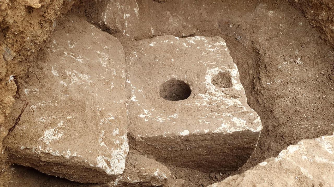 The 2700-year-old toilet found in Jerusalem, Israel, was carved out of limestone and was designed for comfy sitting. Picture: Israeli Antiquities Authority/AFP