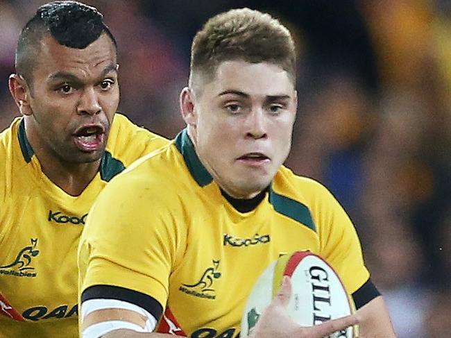 Australia's James O'Connor and Kurtley Beale during Australian Wallabies vs  British & Irish Lions at ANZ Stadium.