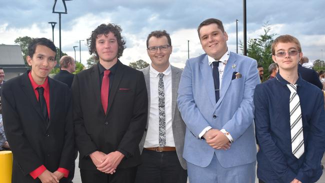 Cohen Baigent, Nick Bush, Dan McCaul, Riley Morey, and Alex McGregor at the 2021 Bundamba State Secondary College year 12 formal, Ipswich Turf Club 17th of November 2021. Picture: Jessica Baker