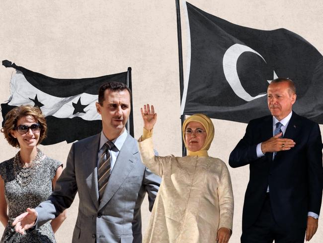 Left: Bashar al-Assad and his wife, Asma. Right: Recep Tayyip Erdogan and his wife Emine.