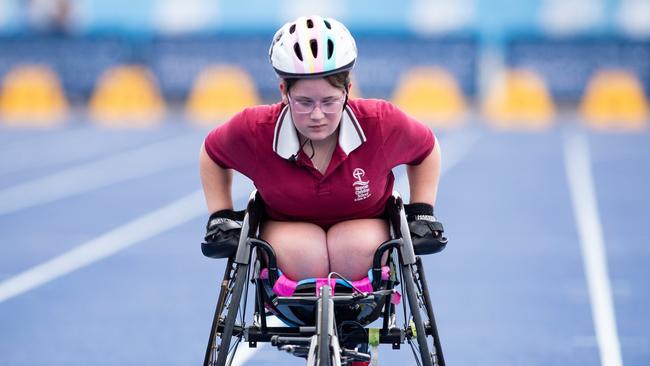 Ava Edwards from NECS competing in the 200m wheelchair final.