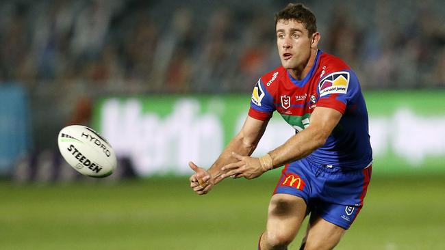 Andrew McCullough in action for Newcastle against Melbourne on Saturday. He will face his former Brisbane teammates when the Knights take on the Broncos on Thursday night. Picture: AAP