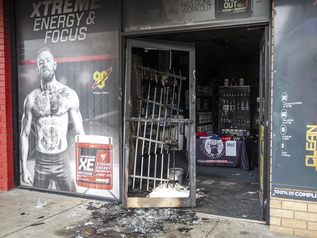 AAA Supplements in Frankston after it was fire bombed. Picture: Sarah Matray