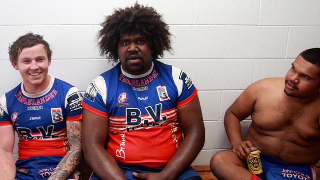 Todd Carney with Atherton Roosters team mate Gordon Santo after their game against Cairns Brothers