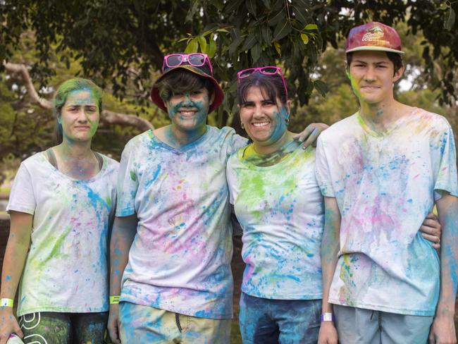 Tayla and Jason Baulch, Jodiene Davis and William Baulch from Sarina at the Mackay Colour Run 2021. Picture: Michaela Harlow