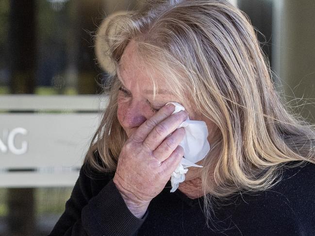 ADELAIDE, AUSTRALIA - NewsWire Photos July 30, 2024: Cheryl Hatchard, the wife of Craig Hatchard who was twice run down by Shane Anthony Matherson, leaves the Adelaide District Court after reading a victim impact statement.  Picture: NewsWire / Kelly Barnes