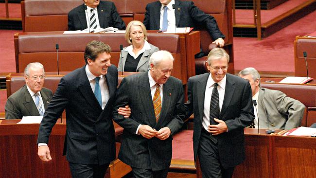 Former Senator Cory Bernardi, former Senate Leader Nick Minchin and Senator Alan Ferguson. Picture: Kym Smith