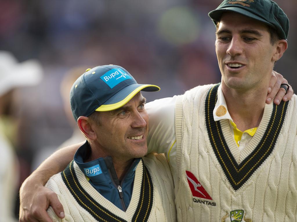 Former Australia coach Justin Langer (L) with Pat Cummins. Picture: Visionhaus