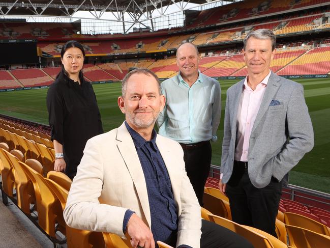 Cindy Yip, Chris Paterson, Shaun Gallagher, and Paul Henry from Populous, finalists in the 2022 Lord Mayor's Business Awards, Suncorp Stadium, Milton.