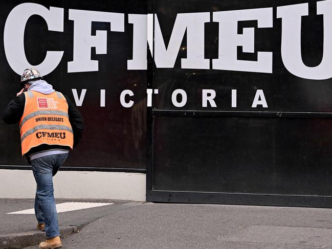 The CFMEU was allowed to take control of projects, dictating which companies got work, which in turn opened the door to organised crime and bikies on sites. Picture: AFP