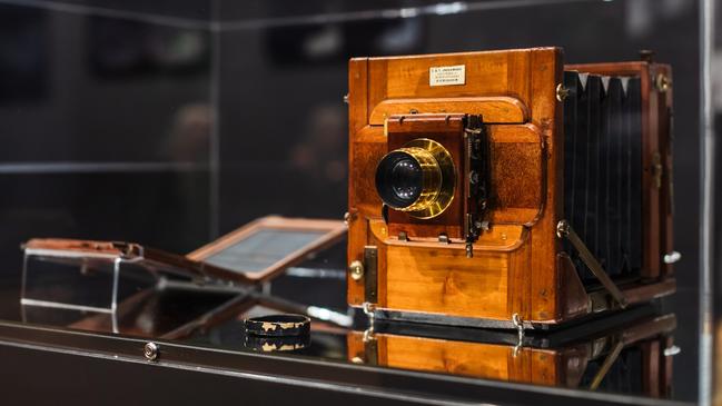 Old photographic equipment from New Light: Photography Now + Then exhibition at Museum of Brisbane. Picture Katie Bennett.