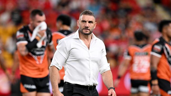 Assistant coach Robbie Farah won’t be at the Wests Tigers in 2025, with good friend Benji Marshall denying suggestions he was moved on so the club could bring in someone with more experience. Picture: Bradley Kanaris/Getty Images