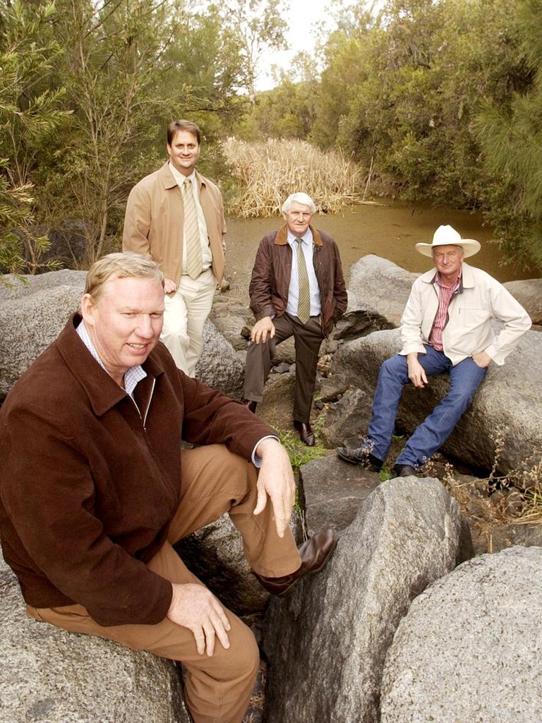 (FILE) At the Emu Creek site for proposed new dam are (from left) Jeff Seeney, Stuart Copeland, Mike Horan and Ray Hopper, Thursday, June 22, 2006. photo by Nev Madsen