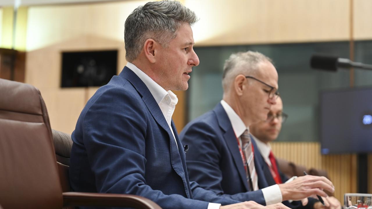 Sneesby’s fellow media execs, Michael Miller, News Corp Australia Executive Chairman (centre), and Jeffrey Howard, Seven West Media Managing Director and Chief Executive Officer (right) both wore ties for the occasion. Picture: NewsWire / Martin Ollman