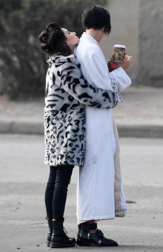 Ruby Rose and Jessica Origliasso hug during a break on a photoshoot in LA. Picture: Mega