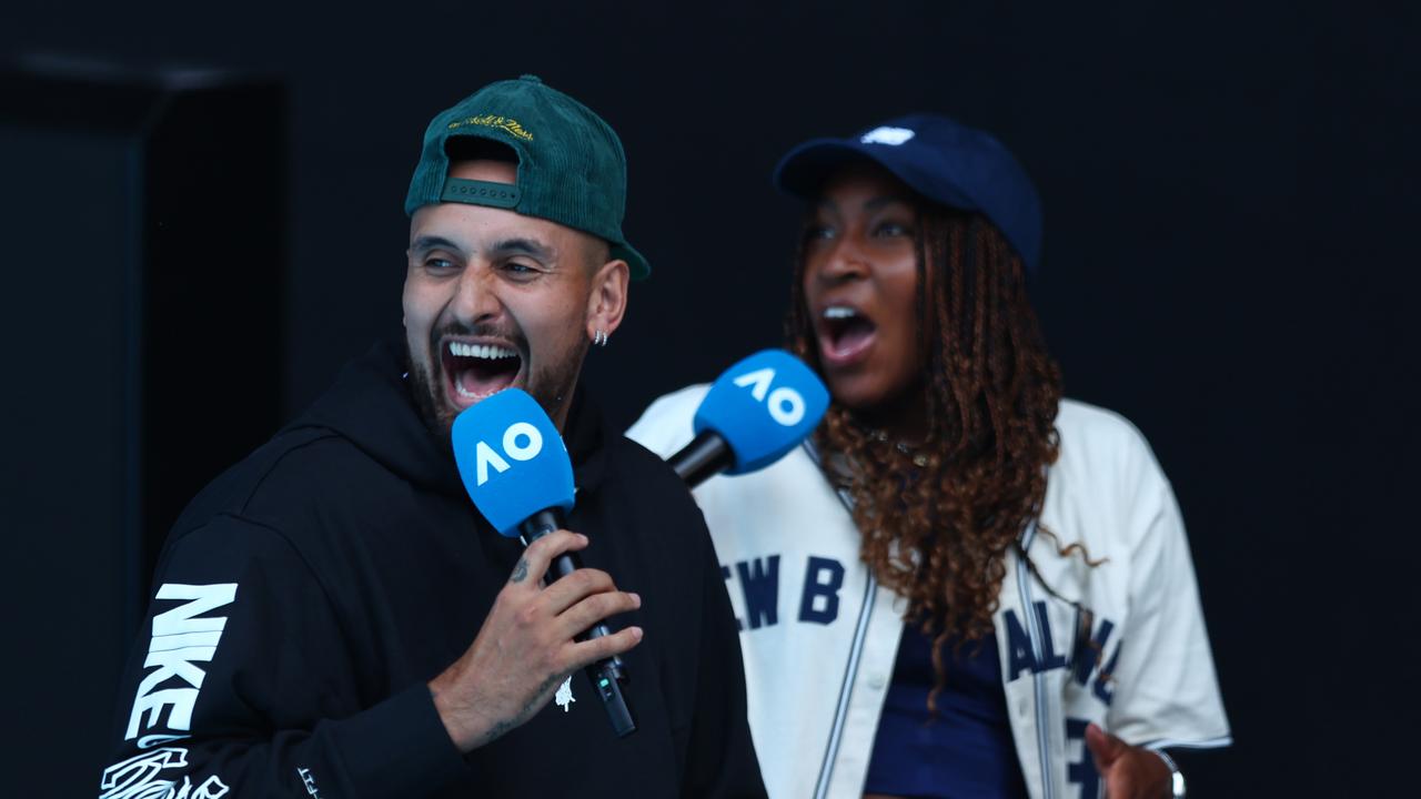 Nick Kyrgios is busy working on the microphone during the Australian Open. (Photo by Graham Denholm/Getty Images)