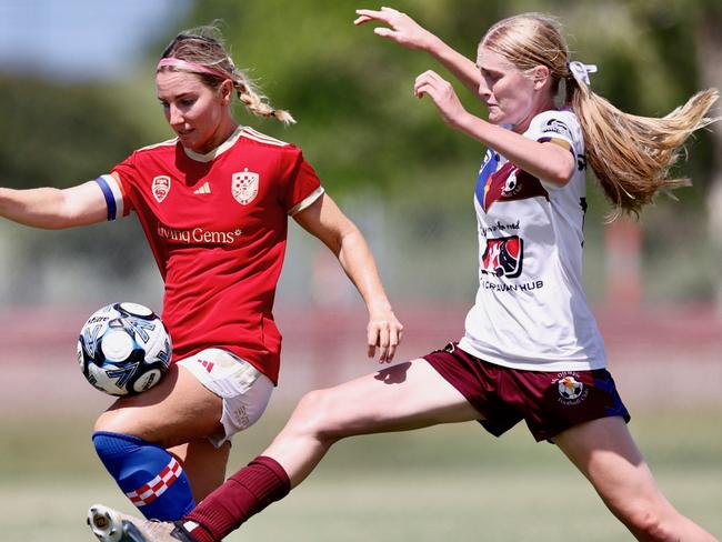 The Gold Coast Knights clash with MA Olympic in the FQPL Women's Champions League final. Picture: Sharon Woodward.