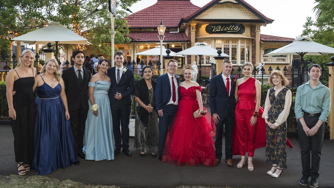 Mary MacKillop Catholic College inaugural formal graduates and partners (from left) Nicole van Rhijn, graduate Grace Kaiser, graduate Daniel Verches, Breanna Langley, graduate Connor McKerrow, graduate Nadia Eastaugh, Isaac Williams, graduate Caitlin Lang, Paul Thompson, graduate Holly Hutchison, Abigail Brooks and graduate Joshua Brooks at Cafe Valeta, Thursday, November 19, 2020. Picture: Kevin Farmer