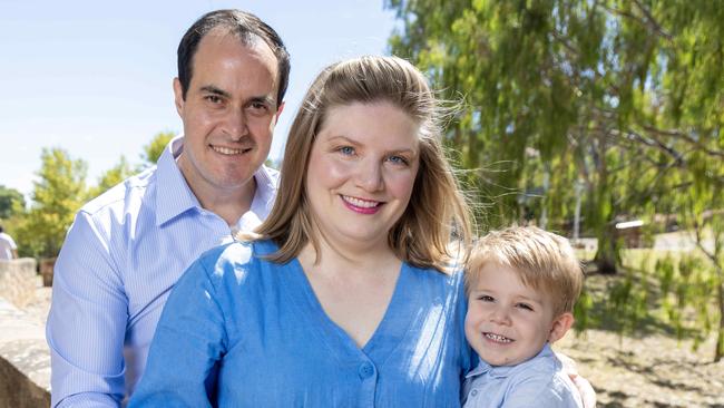 January 25, 2025: Opposition Leader Vincent Tarzia and his wife Clarissa with son Leonardo,3, are announcing they are pregnant with their second child   Picture: Kelly Barnes