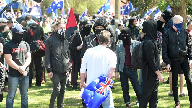 Protesters from one group surround an opponent. Picture : Mike Keating.