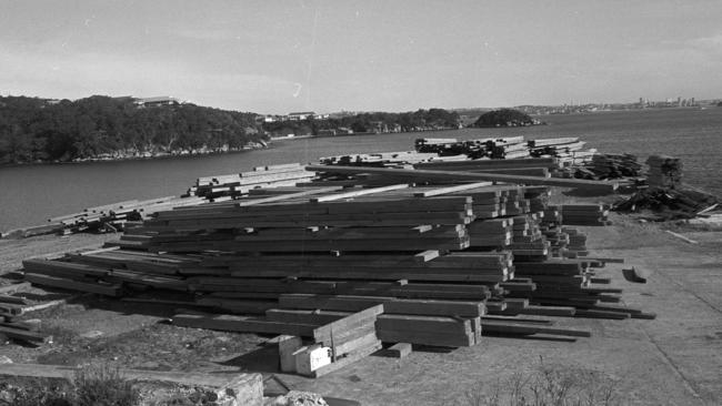 Timber stacked on Little Manly Point on July 25, 1974. Photo Manly Daily