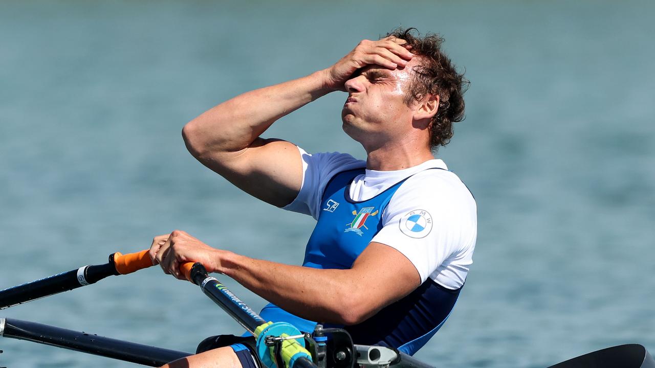 MUNICH, GERMANY - AUGUST 13: Giacomo Perini of Italy reacts after winning the PR1 Men's Single Sculls Final A on day 3 of the European Championships Munich 2022 at Munich Olympic Regatta Centre on August 13, 2022 in Munich, Germany. (Photo by Alexander Hassenstein/Getty Images)