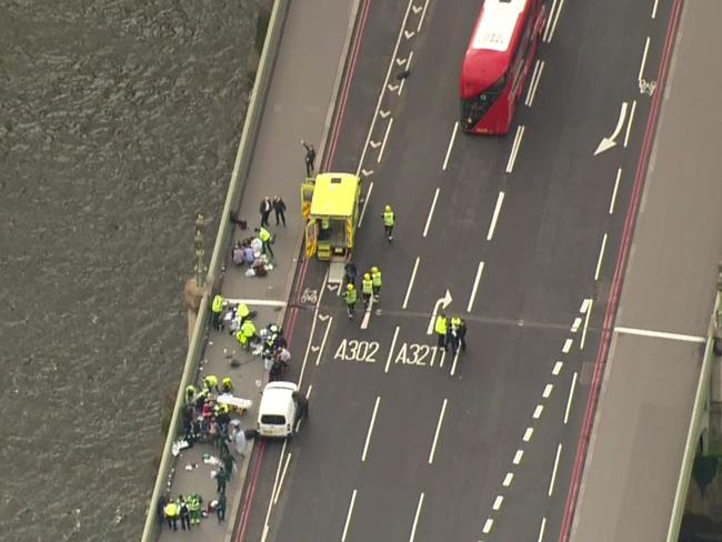 The scene of carnage was created by one man in a rental car who had been investigated by police in the past, but wasn’t being watched for any specific threats. Picture: AFP PHOTO / ITN / HO