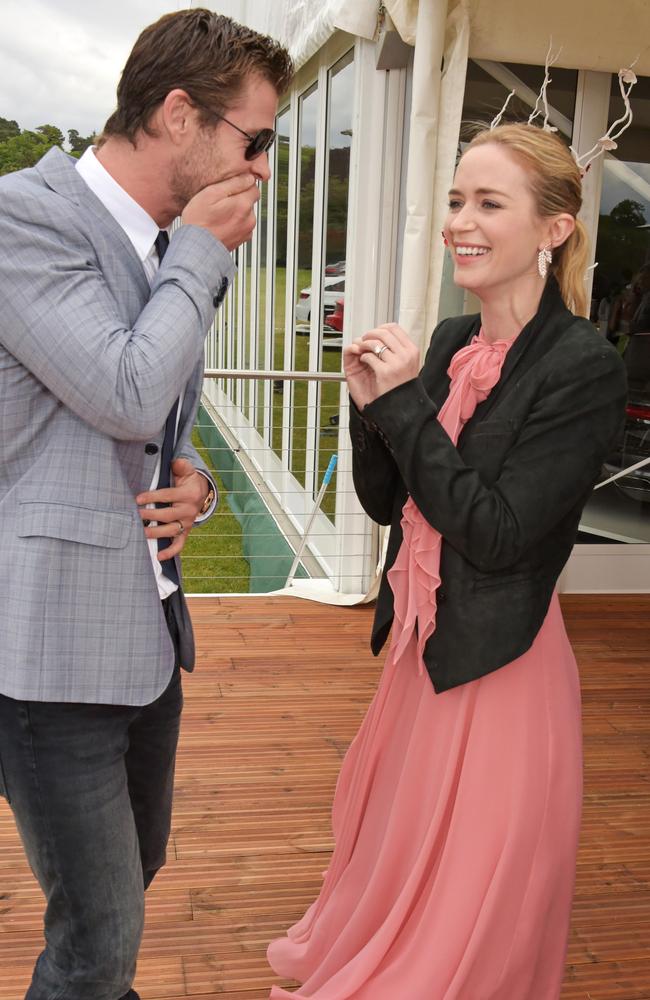 Backstage secrets ... Chris Hemsworth and Emily Blunt attend the Audi Polo Challenge at Coworth Park, Ascot. Picture: Getty