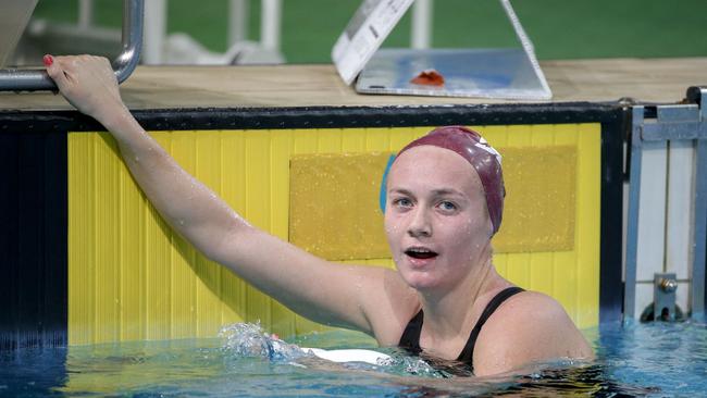 Ariarne Titmus after winning the 800m freestyle on the first day of the trials.