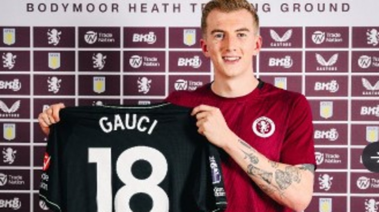 Socceroos goalkeeper Joe Gauci and his Aston Villa shirt