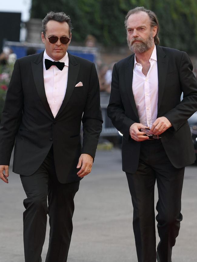 Vince Vaughn and Hugo Weaving arrive on the red carpet for “Hacksaw Ridge” at the 73rd annual Venice International Film Festival on September 4, 2016. Picture: AP