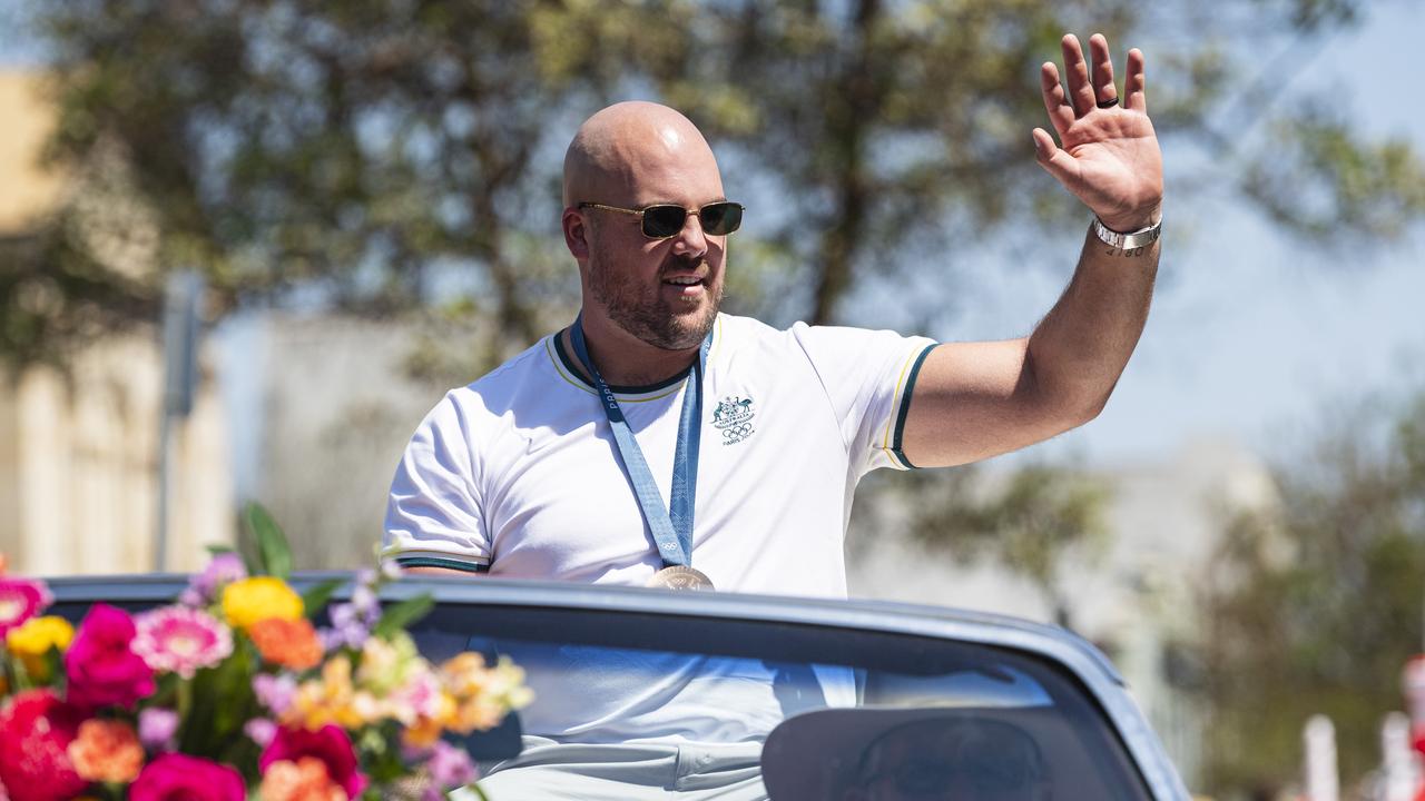 Olympian Matthew Denny in the Grand Central Floral Parade of the Carnival of Flowers. Picture: Kevin Farmer