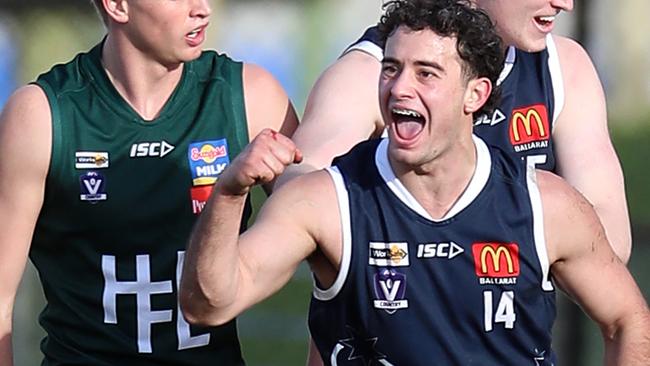 Mitch Fino celebrates a goal for Ballarat. Picture Yuri Kouzmin
