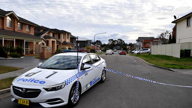 NSW Police establish a crime scene at Thursday Place Green Valley in Sydney. Picture: NCA NewsWire/Joel Carrett