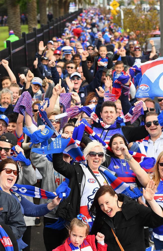 Bulldogs fans form a massive queue as they wait to get inside Whitten Oval. Picture: Getty Images