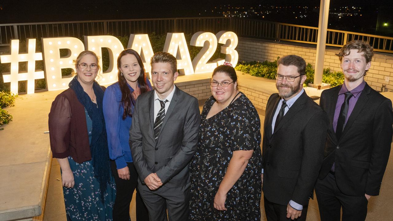 At the Business disABILITY Awards are (from left) Danielle Gray, Stacey Cobb, Kai Poulton, Hayley Castle, Jonathan Gray and Bryce Hunt. Picture: Kevin Farmer