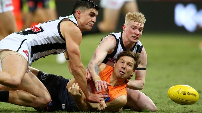 The umpires were not kind to GWS antagoniser Toby Greene. Picture: AAP