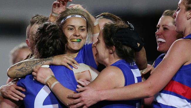Moana Hope celebrates a goal in the Women’s All-Star match. Picture: Michael Klein