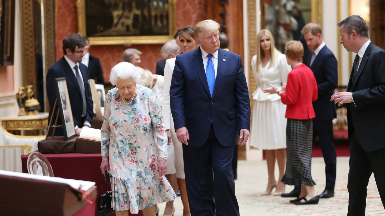 When President Trump visited Buckingham Palace Harry appeared to skulk in the background. Picture: Ian Vogler/WPA Pool/Getty Images.