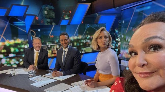 Kate Langbroek with The Project co-hosts Peter Helliar, Waleed Aly and Carrie Bickmore in June (Picture: Supplied)