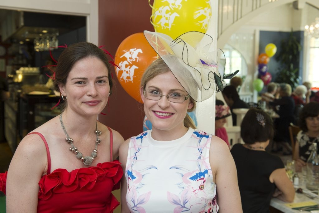 Caitlin Watson (left) and Bethany Foley at Toowoomba Hospice Melbourne Cup luncheon at Cafe Valetta. Picture: Kevin Farmer