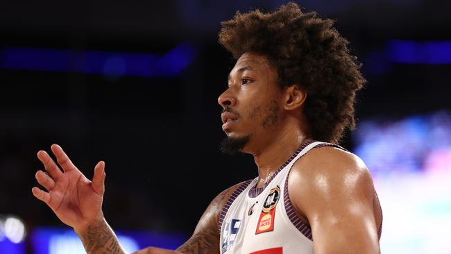 MELBOURNE, AUSTRALIA - DECEMBER 01: Jaylen Adams of the Kings looks on during the round 10 NBL match between Melbourne United and Sydney Kings at John Cain Arena on December 01, 2024 in Melbourne, Australia. (Photo by Graham Denholm/Getty Images)