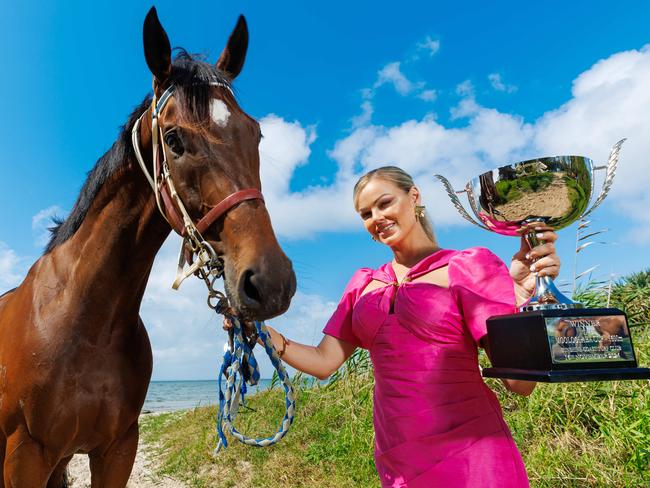 Kiaarn Dickens with BillyÃs Bro pictured at Beachmere ahead of the TAB Mooloolaba Cup, 16th Nov 2024.  Photo: Josh Woning/J&A Photography