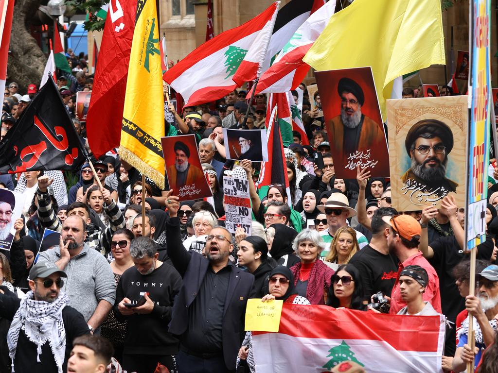 A protest in Sydney following the assassination of Hassan Nasrallah. Picture: Damian Shaw/NewsWire