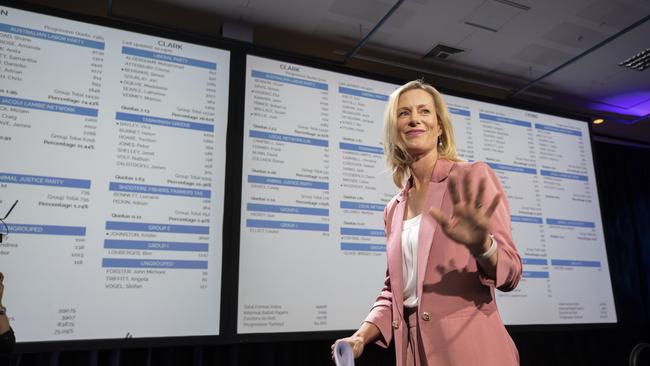 Tasmanian State Election 2024, Labor leader Rebecca White in the tally room, Hotel Grand Chancellor. Picture: Chris Kidd