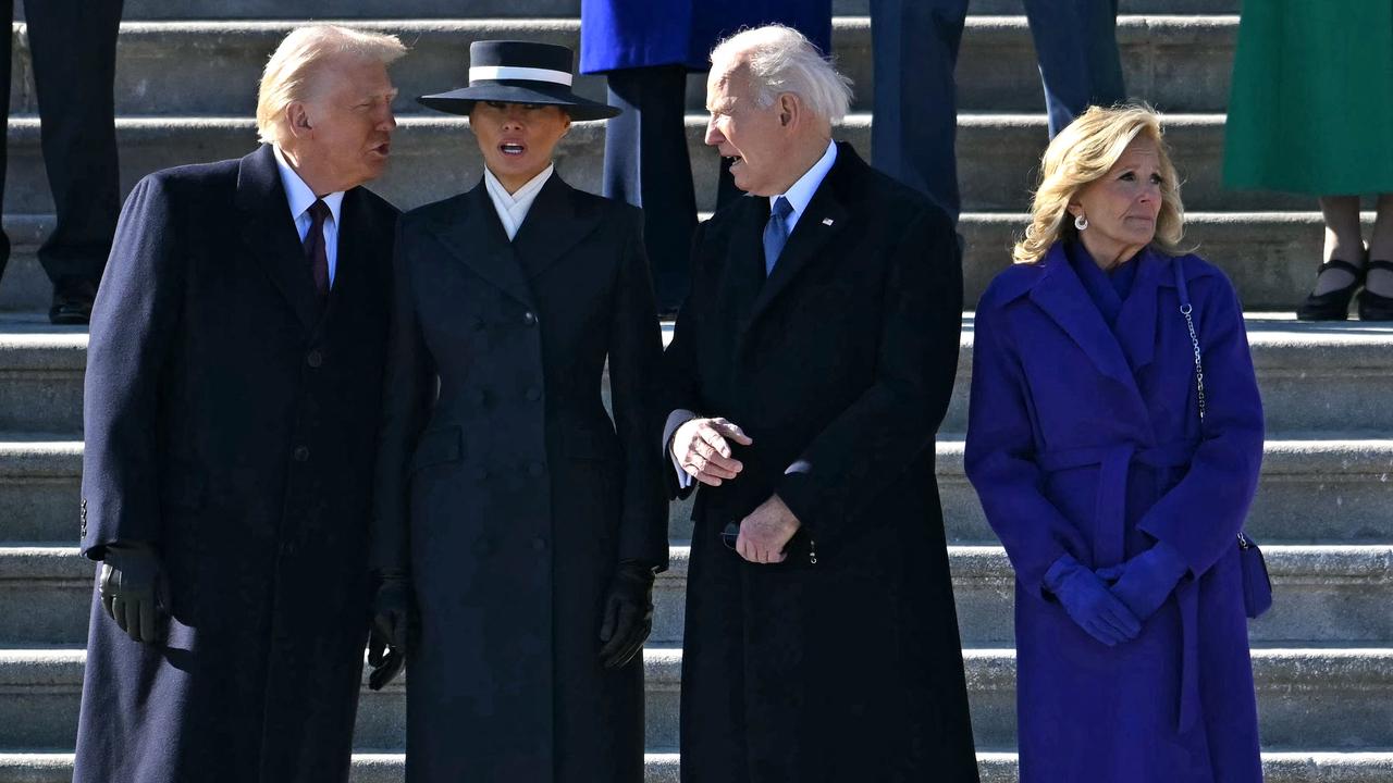 (L-R) US President Donald Trump, First Lady Melania Trump, US former President Joe Biden and former First Lady Jill Biden stand during a farewell ceremony outside the US Capitol following Donald Trump's inauguration. Picture: AFP