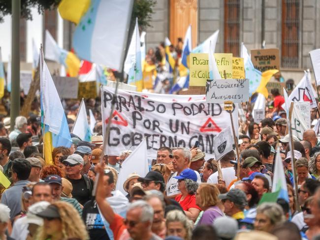 In the Canary Island, thousands of people have demonstrated to demand a tourism model respectful for the islands’ environment and residents. Picture: AFP