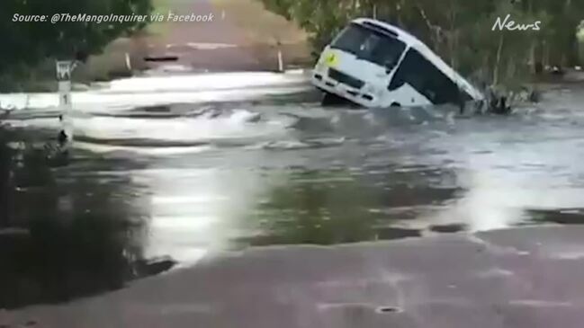 School bus stuck in floodwaters