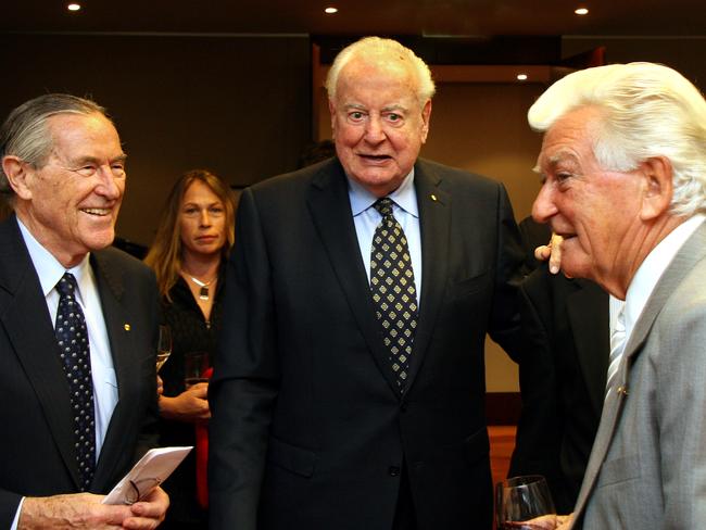 Woolcott with Whitlam and former prime minister Bob Hawke. Picture: Bob Finlayson